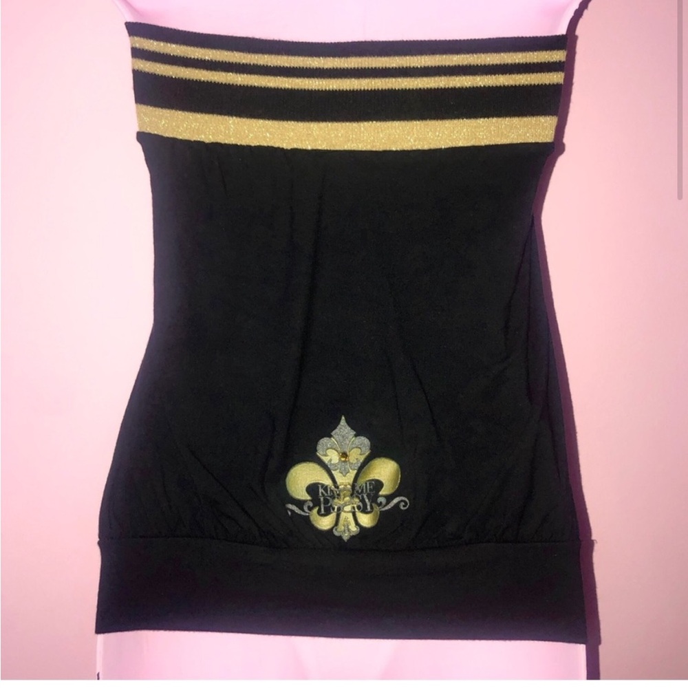 y2k fleur de lis rhinestone graphic tube top